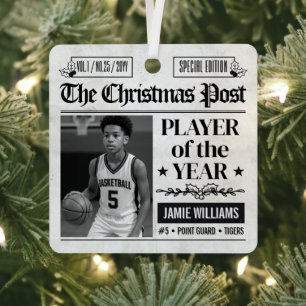 Custom Basketball Christmas Newspaper Photo Metal Ornament