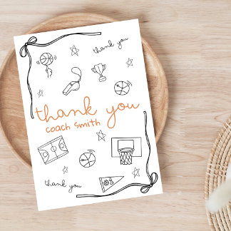 Custom Basketball Coach Thank you Card Doodle