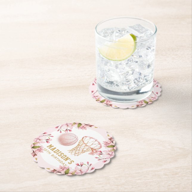 Custom Basketball Girl Birthday  Paper Coaster (Insitu)