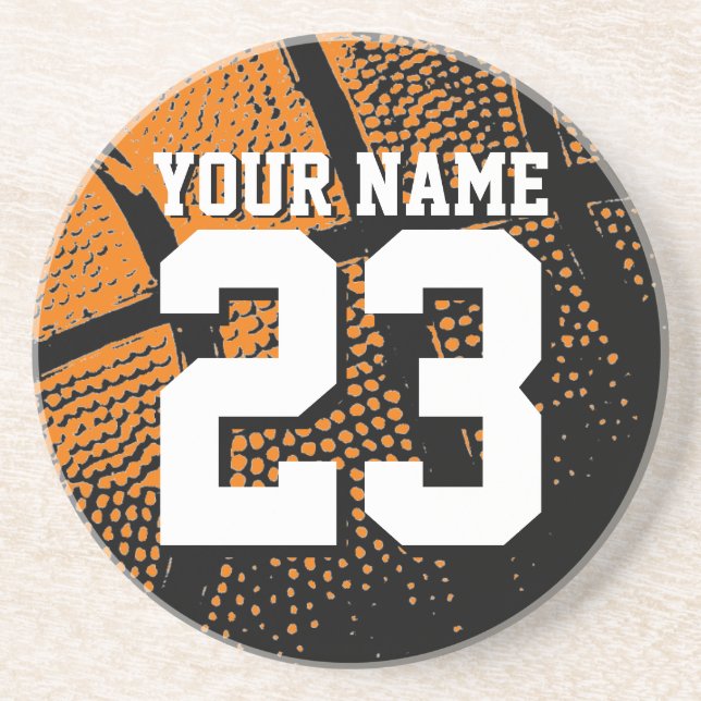 Custom basketball jersey number and name sandstone coaster (Front)