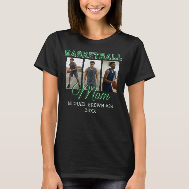 Custom Basketball Mom 3 Photo Collage Name Number T-Shirt (Front)