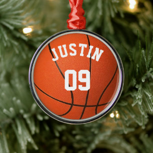 Custom Basketball Monogram with name and Number Metal Ornament