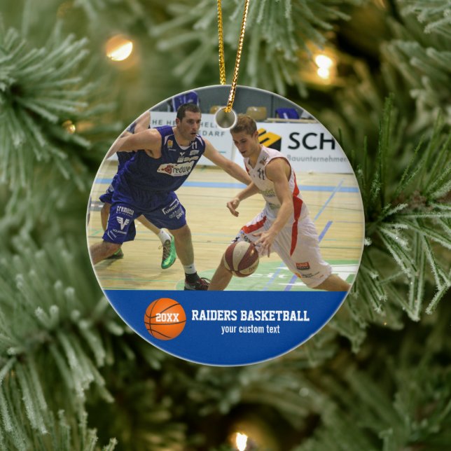 Custom Basketball Photos Player Team Name Year Ceramic Ornament (Tree)