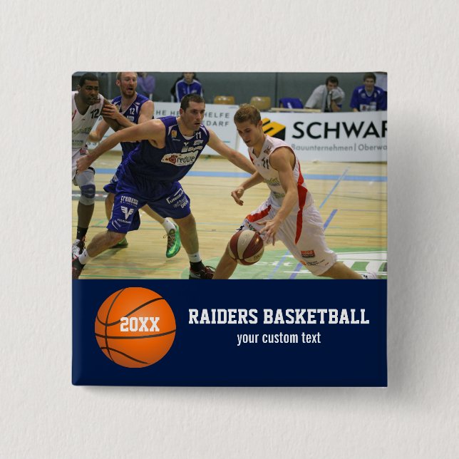 Custom Basketball Photos Player Team Name Year Pinback Button (Front)