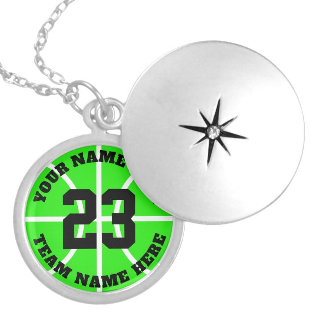 Custom basketball player jersey number team name locket necklace (Front)