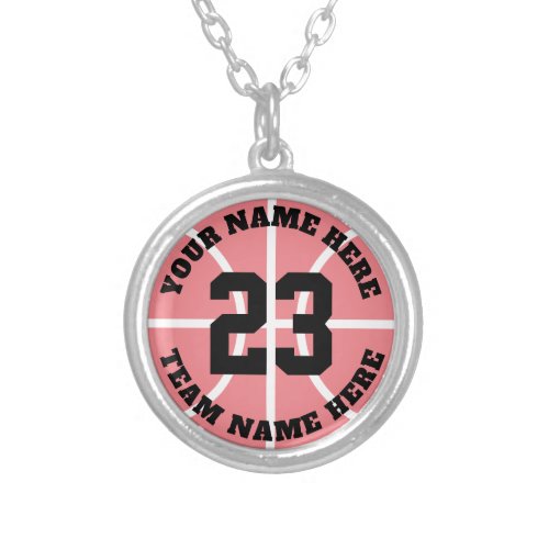 Custom basketball player jersey number team name silver plated necklace