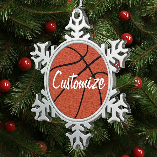 Custom Basketball Player or Team Name Sports Lover Snowflake Pewter Christmas Ornament