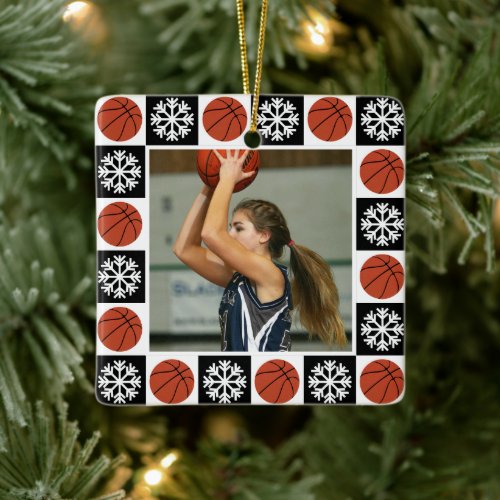 Custom Basketball Player Sports Photo Christmas Ceramic Ornament