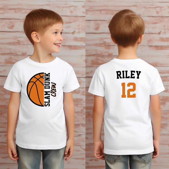 Custom Basketball Slam Dunk Name T-Shirt (Personalized basketball crew t-shirt with name and player number.)