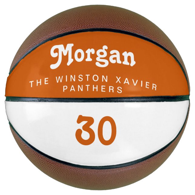 Custom basketball team name Number Orange white (Front)