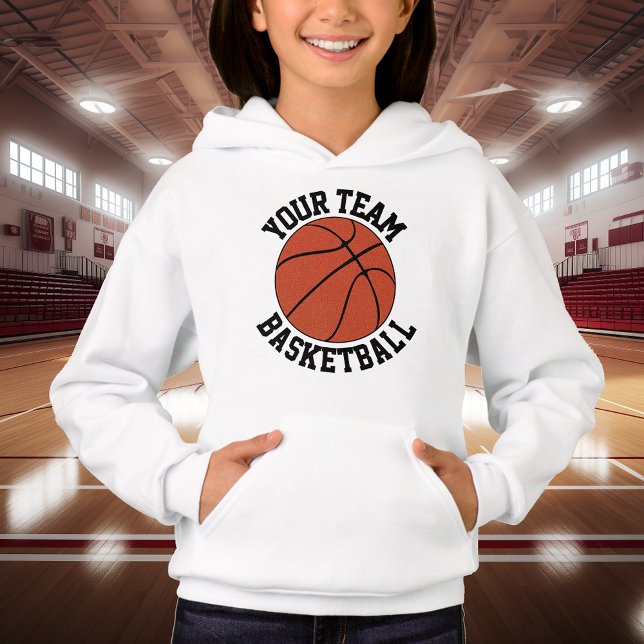 Custom Basketball Team Name, Player Name & Number Hoodie (Girls custom basketball hoodie with personalized team name, player name and jersey number.)