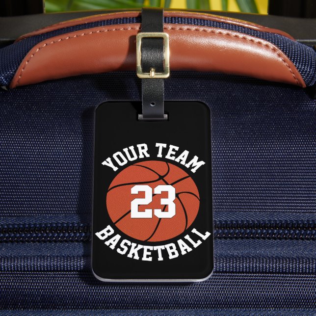 Custom Basketball Team Name, Player Number & Color Luggage Tag (Front Insitu 2)