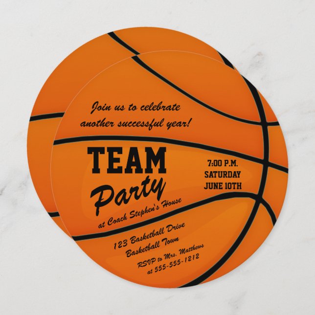 Custom Basketball Team Party Invitation (Front/Back)