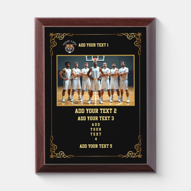 Custom Basketball Team Photo, Text & Logo Award Plaque (Vertical)