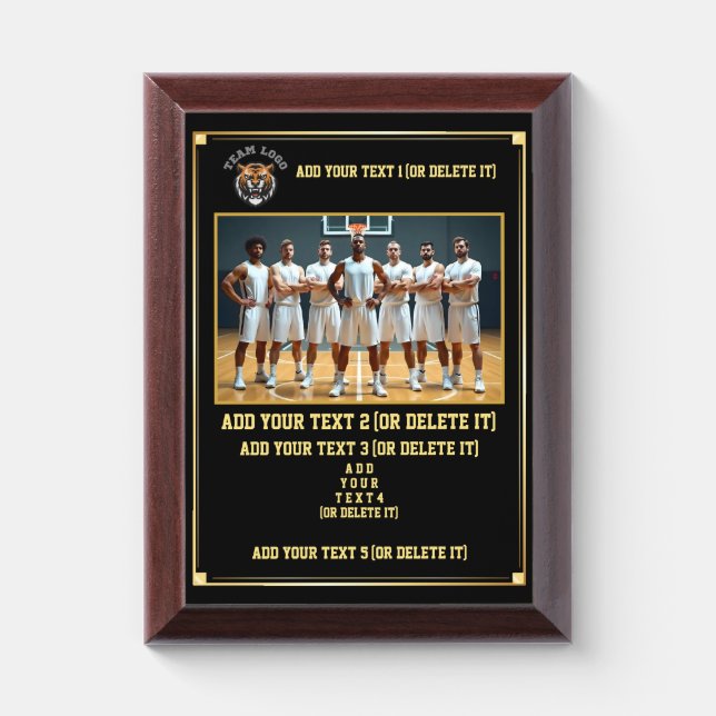 Custom Basketball Team Photo, Text & Logo Award Plaque (Vertical)