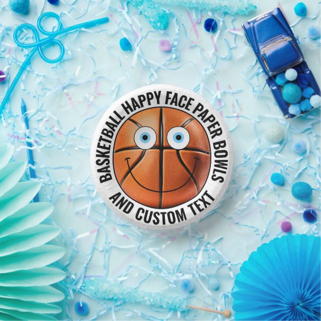 Custom Basketball Theme Party BLUE EYES Happy Face Paper Bowls (Party)