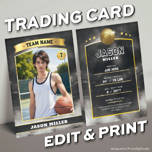 Custom Basketball Trading Card Black Gold Stadium