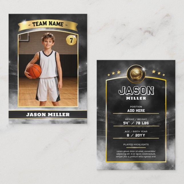 Custom Basketball Trading Card, Black Gold Stadium Calling Card (Front/Back)