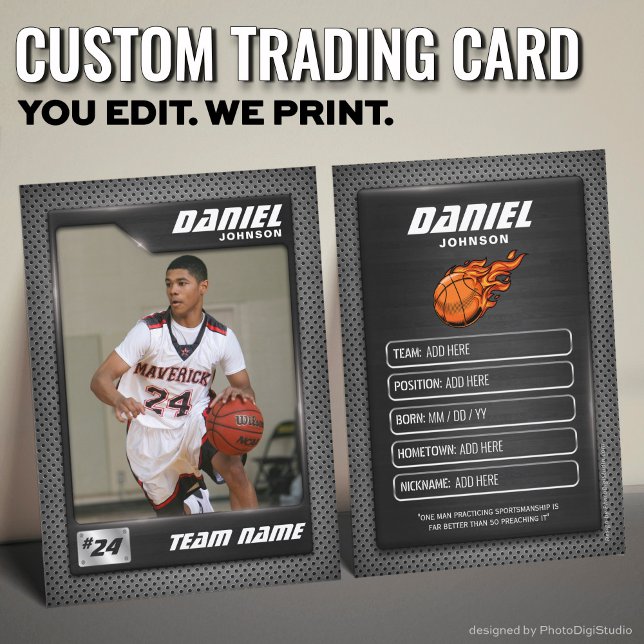 Custom Basketball Trading Card, Black Graphite  Calling Card (Custom Basketball Trading Card, Black Graphite Player Card)