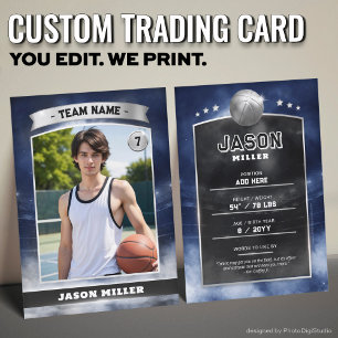 Custom Basketball Trading Card Blue Silver Stadium