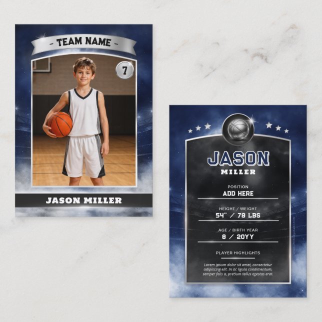 Custom Basketball Trading Card Blue Silver Stadium (Front/Back)