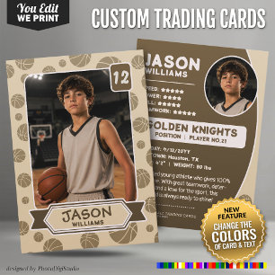 Custom Basketball Trading Card, Editable Colors Calling Card