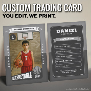 Custom Basketball Trading Card, Gray Retro Player Calling Card