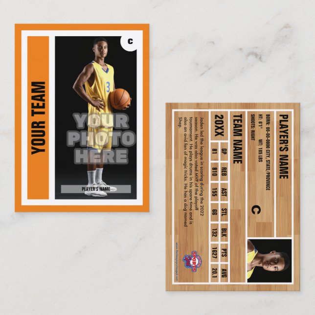 Custom Basketball Trading Card - Orange (Front/Back)
