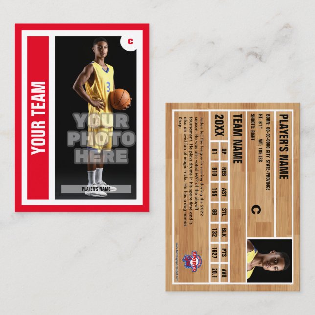 Custom Basketball Trading Card - Red (Front/Back)