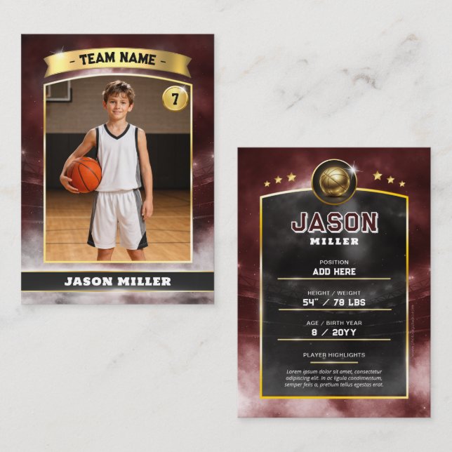 Custom Basketball Trading Card, Red Gold Stadium  Calling Card (Front/Back)