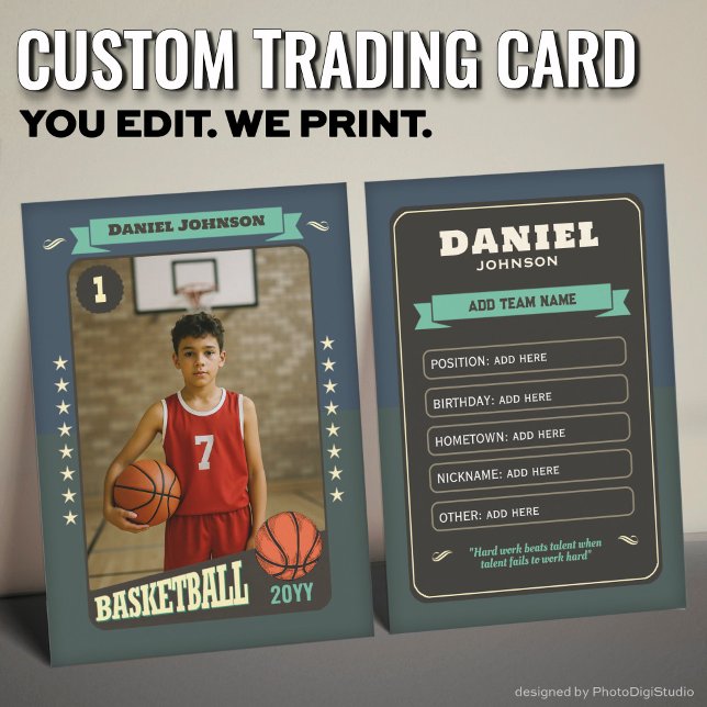 Custom Basketball Trading Card, Teal Retro Player Calling Card (Custom Basketball Trading Card, Teal Retro Player Card)