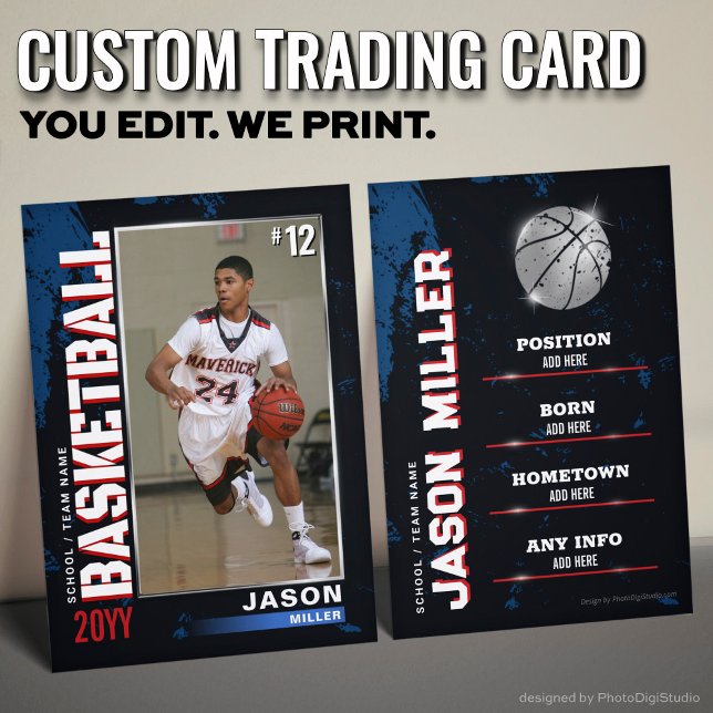 Custom Basketball Trading Card, US Blue Red Player Calling Card (Custom Basketball Trading Card, US Blue Red Player Calling Card)