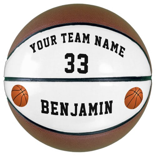 Custom Basketball with Name Number Kids - This custom and personalized basketball is a perfect gift for basketball players, teammates, coaches, your friends and family. Personalize it with your team name, number and your name. A great keepsake to remember your favorite sport. To customize the ball click the customize button and easily use the design tool.