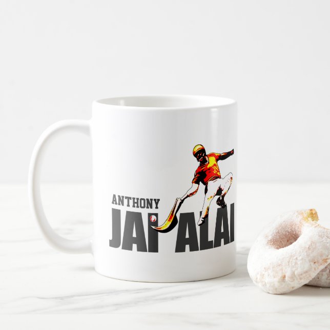 Custom, Basque sport Jai Alai / Cesta Punta logo: Coffee Mug (With Donut)