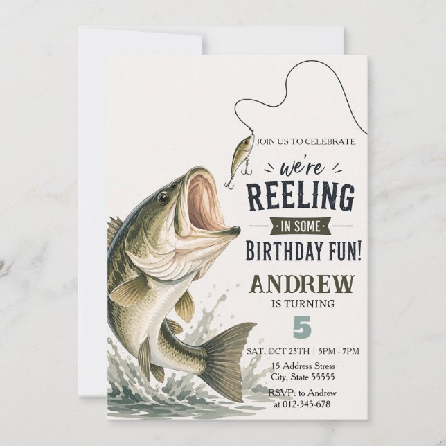 Custom Bass Fishing Party Birthday Invitation (Front)