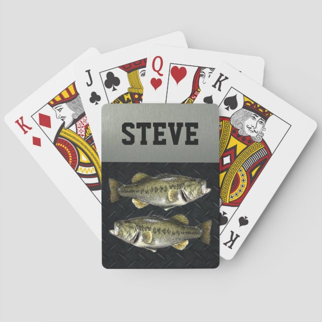 Custom Bass Fishing Rugged Name Playing Cards (Back)