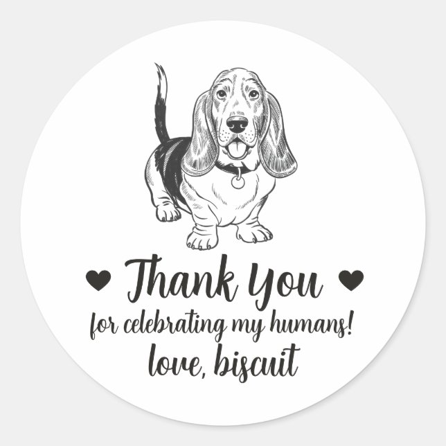 Custom Basset Hound Dog Wedding Favor Stickers (Front)