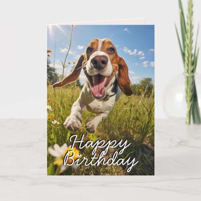 Custom Basset Hound Happy Birthday Card (Front)