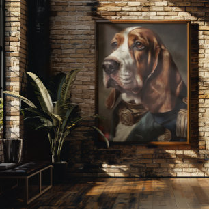 Custom Basset Hound Regal Military Art Poster