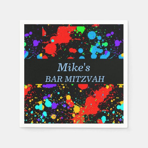Custom BatBar Mitzvah Paint Splatter Paper Napkins