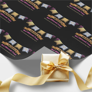 Custom Bat Mitzvah Black Pink Gold Wrapping Paper