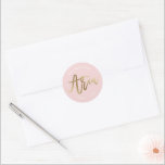 CUSTOM Bat Mitzvah blush pink gold name ARIA Classic Round Sticker<br><div class="desc">by kat massard >>> WWW.SIMPLYSWEETPAPERIE.COM <<< *** NOTE - THE SHINY GOLD FOIL EFFECT IS A PRINTED PICTURE *** - - - - - - - - - - - - - - - - - - - - - - - - - - - - - - - -...</div>