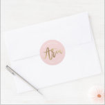 CUSTOM Bat Mitzvah blush pink gold name ARIA Classic Round Sticker<br><div class="desc">by kat massard >>> WWW.SIMPLYSWEETPAPERIE.COM <<< *** NOTE - THE SHINY GOLD FOIL EFFECT IS A PRINTED PICTURE *** - - - - - - - - - - - - - - - - - - - - - - - - - - - - - - - -...</div>