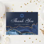 Custom Bat Mitzvah Elegant Navy Blue Gold Agate Thank You Card<br><div class="desc">Elegant navy blue and gold agate decorates the side of this modern Bat Mitzvah thank you card. Mazel Tov! Customize with your name under the Star of David. Perfect cards for a chic,  stylish Jewish family celebrating a girl being called to the Torah.</div>