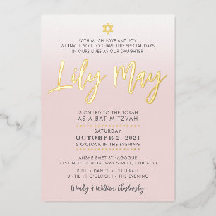 CUSTOM Bat Mitzvah Invite pale pink gold LILY MAY