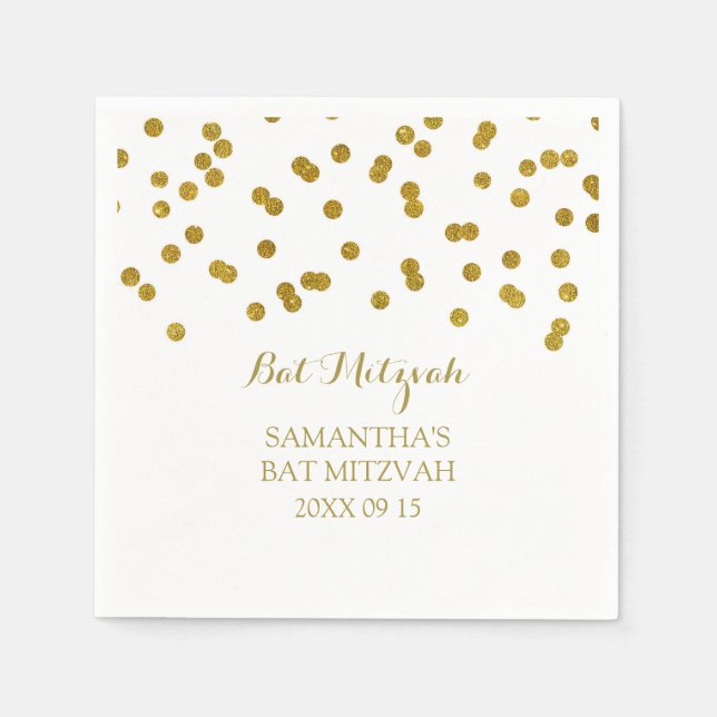 Custom Bat Mitzvah Napkin Mint Gold Confetti (Front)