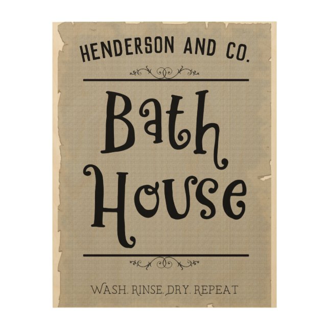 Custom Bath House Lavatory Wash Rinse Dry Repeat Wood Wall Art (Front)