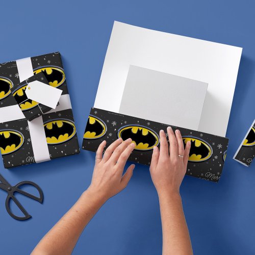 Custom Batman Logo Christmas Snowflake Wrapping Paper