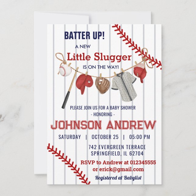 Custom Batter up Baseball Baby Shower Invitation (Front)