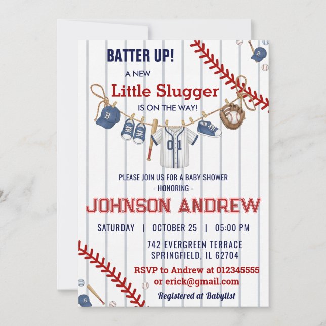Custom Batter up Baseball Baby Shower Invitation (Front)